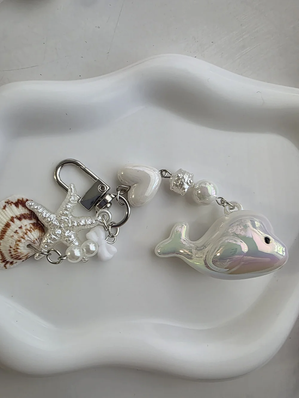 Pink Whale and Shell Charm Keychain Necklace - Women Jewelry